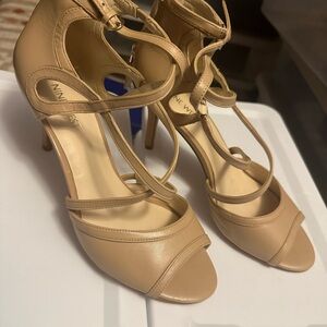 Nine West Beige Strappy Heels Leather